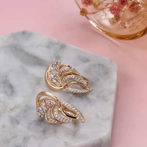 Luxury Full Zircon Vintage Texture Drop Earrings 585 - Picture 5 of 6